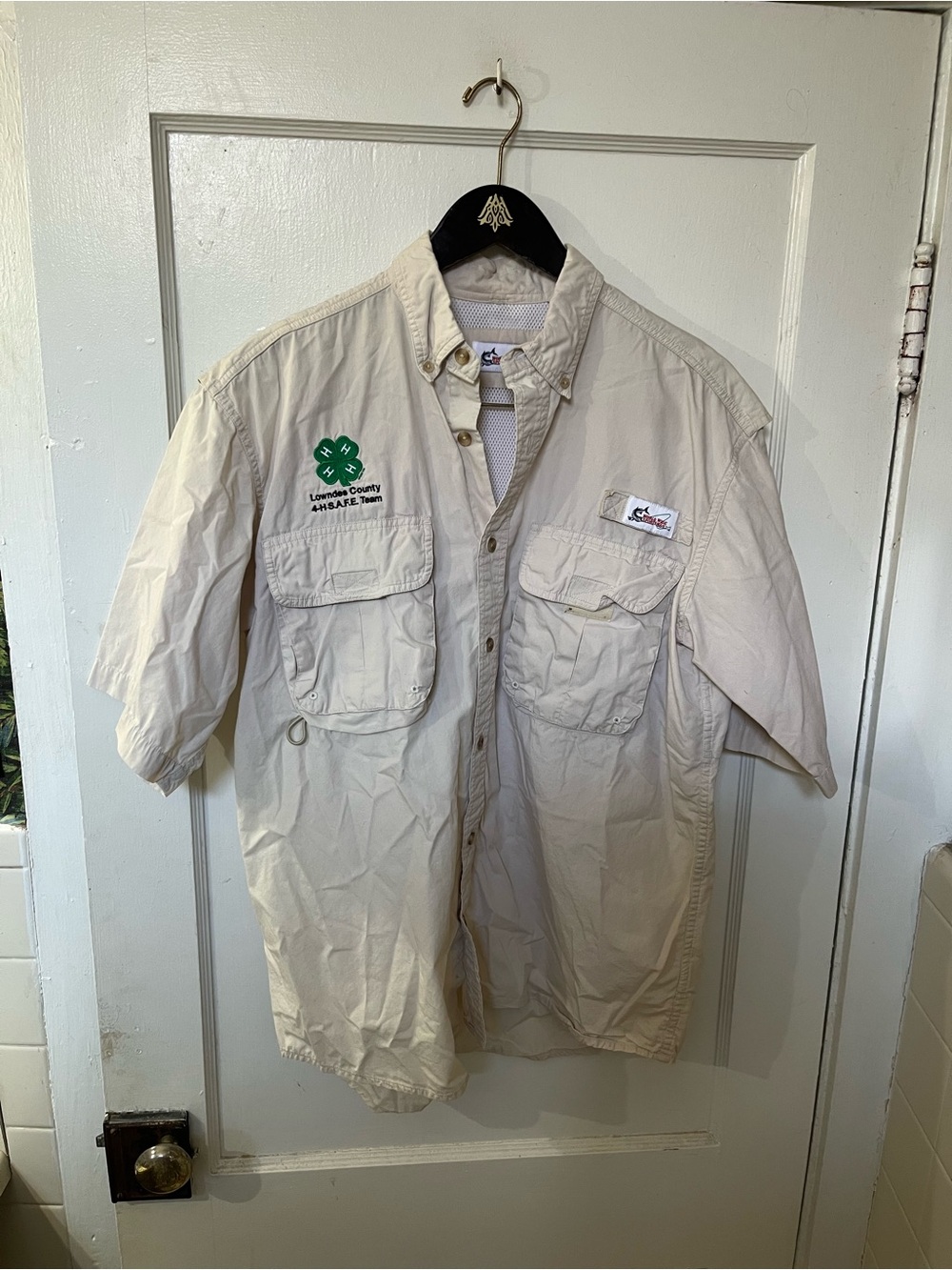 Vintage World Wide Sportsman 4-H Club Fishing Shirt Khaki M EUC